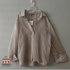 Zara Beige and White Striped Casual Shirt